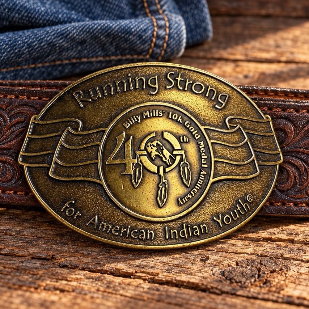 Billy Mills Running Strong American Indian Youth Olympic Gold Belt Buckle